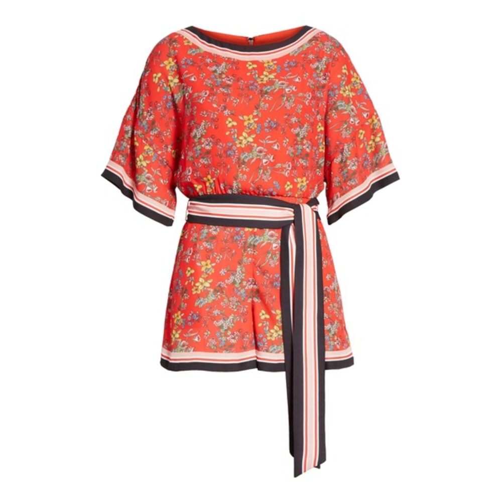 Alice + Olivia Bowie Drop-Shoulder Romper w/ Belt